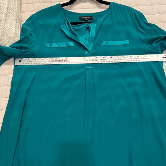 Lafayette 148‎ New York Turquoise 100% Silk Blouse - Picture 11 of 13